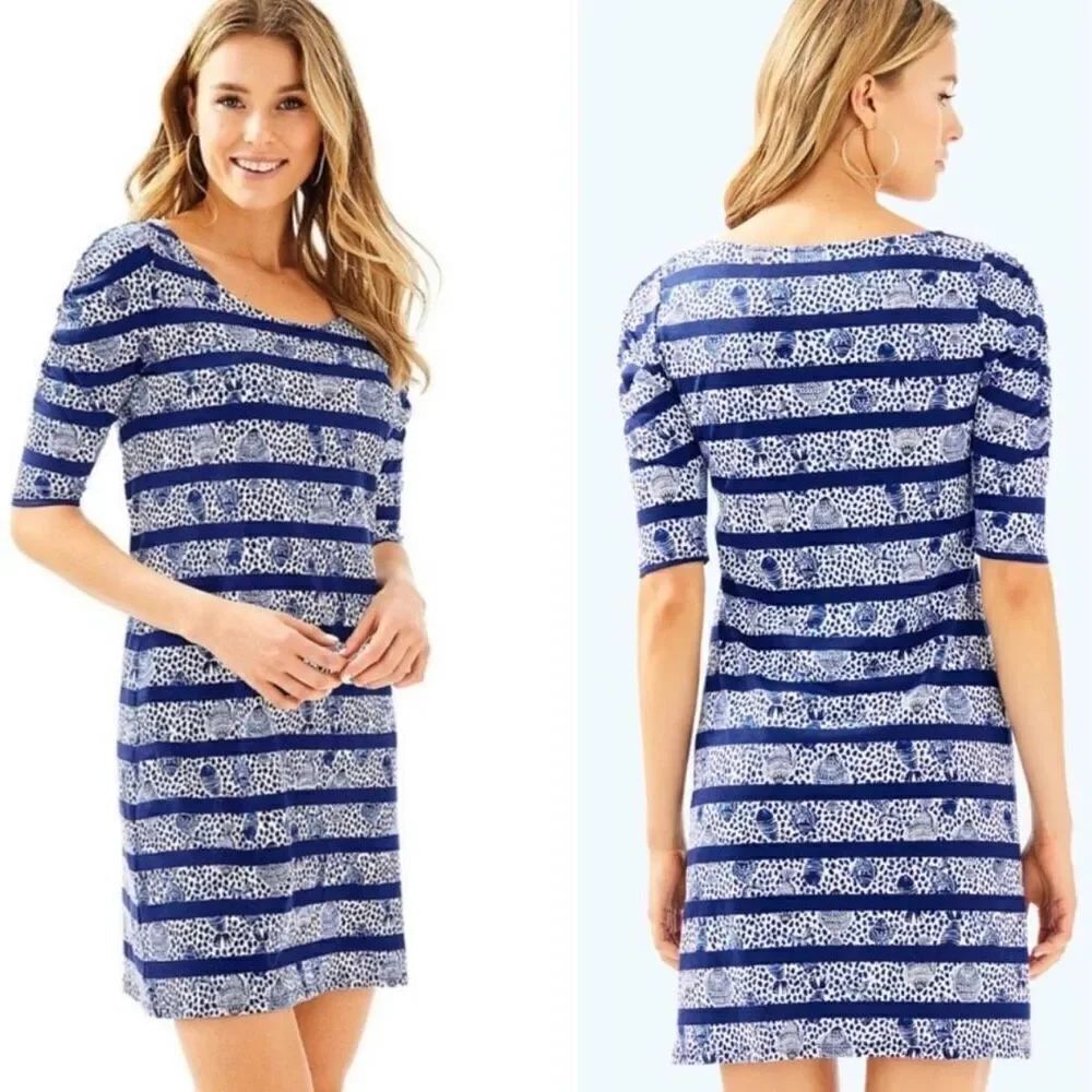 Lilly Pulitzer Lajolla Dress In High Tide Navy Heart And Sole Stripe size Small